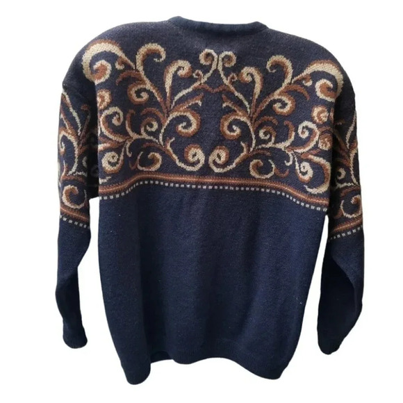 Pendleton Wool Navy Tan Brown Swirl Print Button Up Cardigan  L - Picture 2 of 11